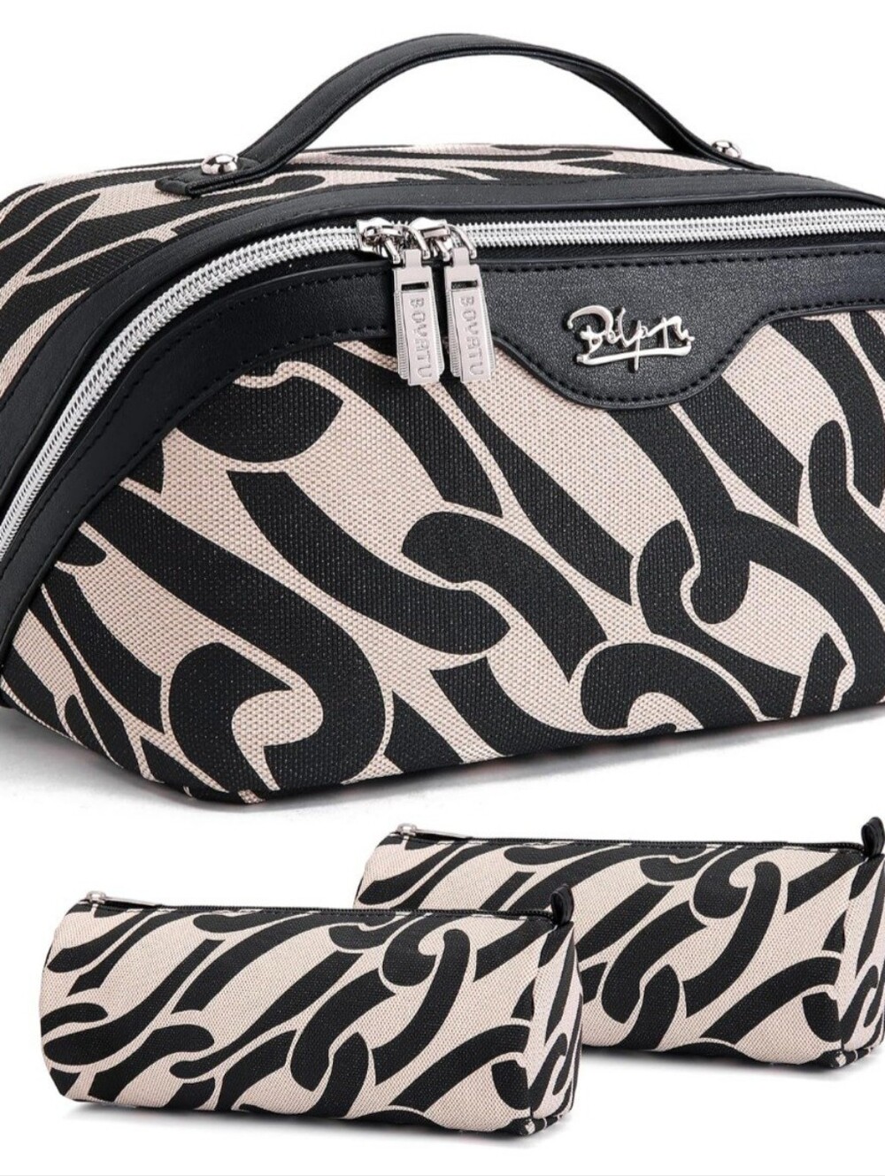 Black & Cream Printed Cosmetic Travel Organizer